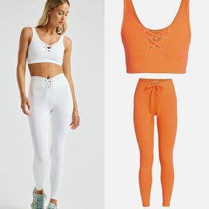 NWT Year of Ours Set Ribbed Football Bra & Leggings Sz L Sherbet Orange